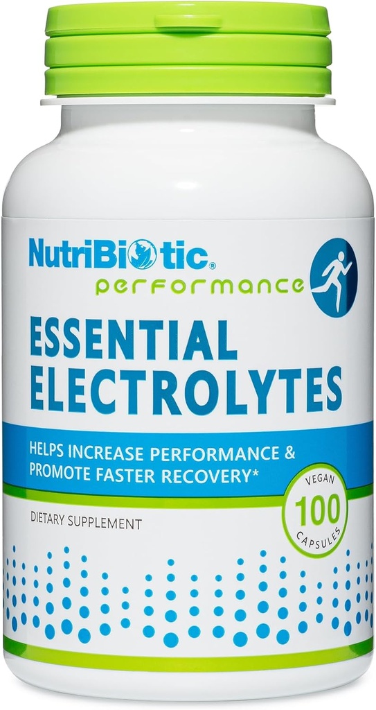 Électrolytes essentiels nutribiotiques, capsules 100 Ct, supporte une performance accrue et une récupération plus rapide.