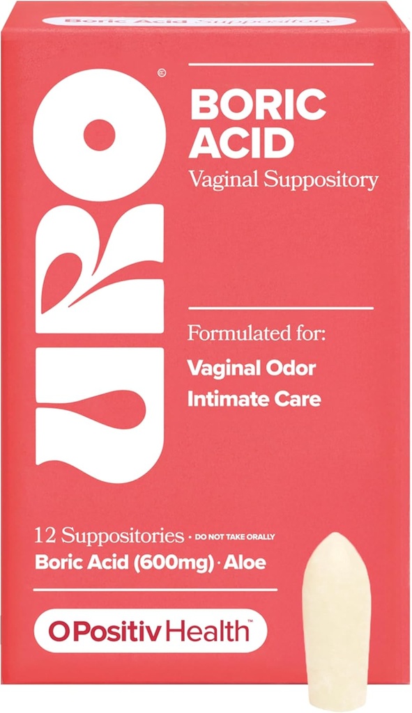 O Positive URO Borsäure Vaginal Suppository – mit Laktinsäure und Aloe für schnelles Relief und Vaginal Odor Control – Vegan, frei von Parabenen, Farbstoffen und Duftstoffen – 12 Count (Pack von 1)