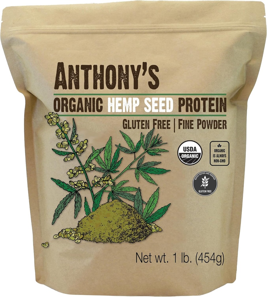 Anthony's Organic Hemp Seed Protein Pulver, 1 lb, kalt gepresst, Glutenfrei, Non GMO, Fine Powder