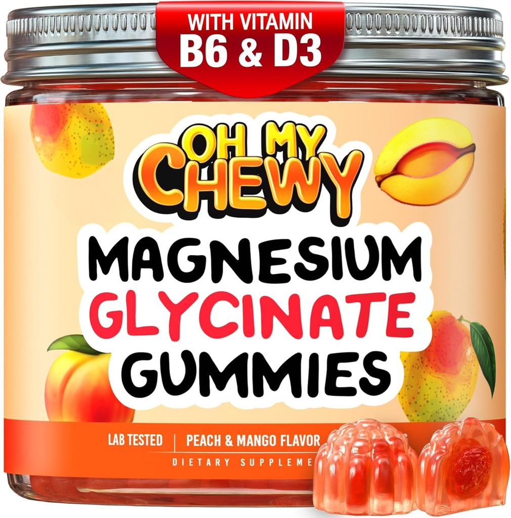 Center-Filled Magnesium Glycinate Gummis 400MG - Hohe Absorption für Kinder, Jugendliche & Erwachsene - Zuschlag für Schlaf, Beruhigung und Muskelentspannung mit B6 & D3 - Glutenfrei & Vegan freundlich - 60 Zähler
