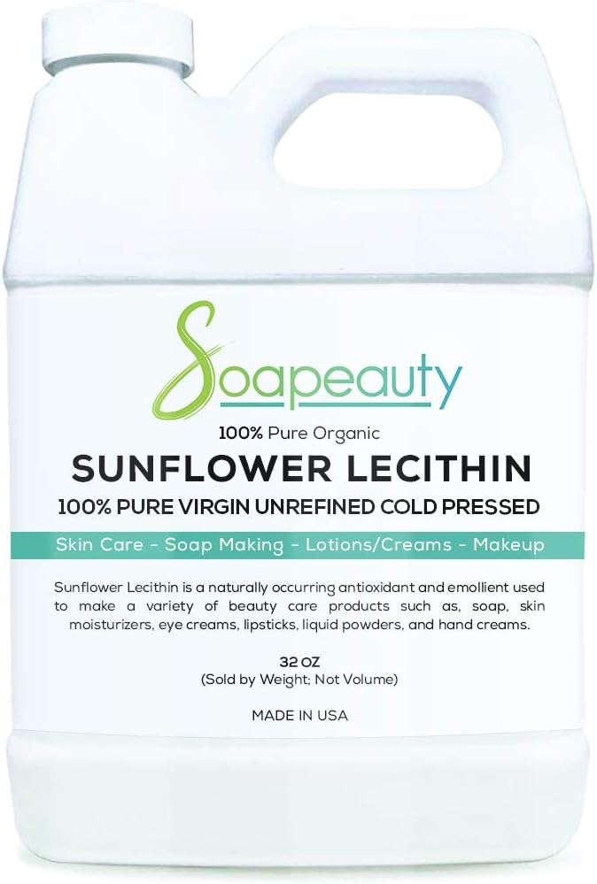 Sunflower Lecithin Liquid Oil | Kalt gepresst Unrefined | USP Grade Unbleached 100% reine natürliche Sonnenblume Lecithin Öl | Haut Moisturizer, Seifenherstellung, Lotion | 32 fl oz