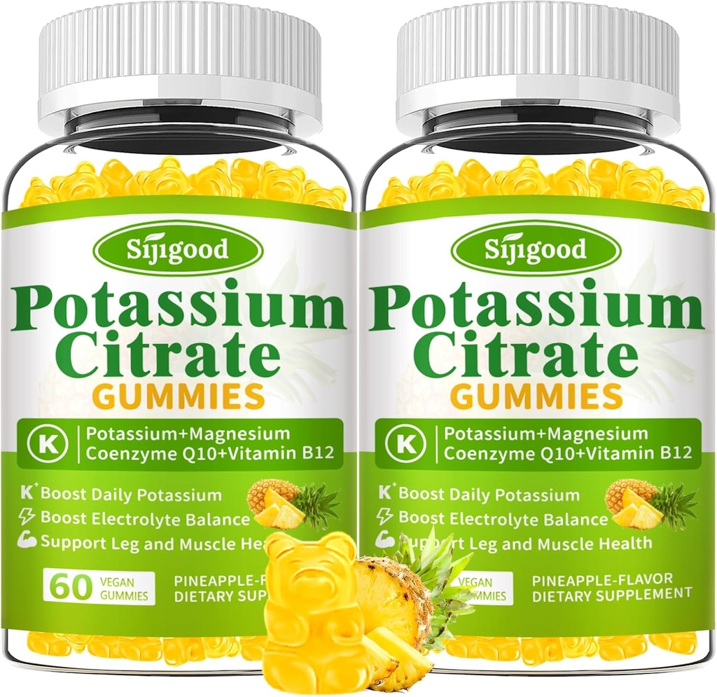 2 Pack Kalium-Zitrat-Gummi-Gummi-Ergänzung für Muskel-Gesundheit, Leg Cramp Relief, Elektrolyt Balance – Vegan, Non-GMO, Glutenfrei, Ananas Flavor, 120 Count