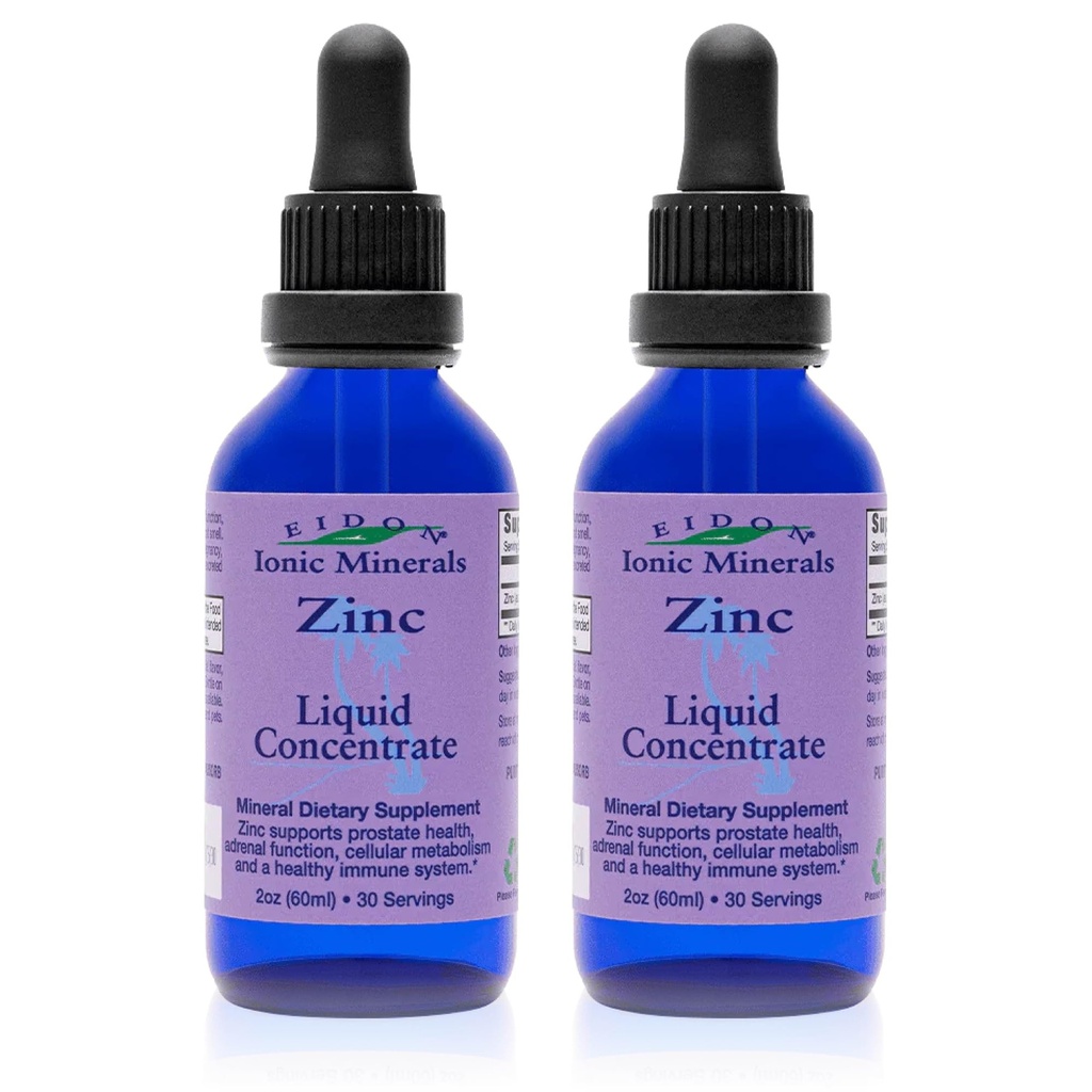 Eidon Ionic Minerals Liquid Zink Konzentrat - Ionic Zinksulfat Ergänzung Tropfen für Männer, Frauen, & Kinder, Unterstützung Immunsystem, Haar und Haut, Leber und Nierengesundheit - 2 oz, 2 Pack
