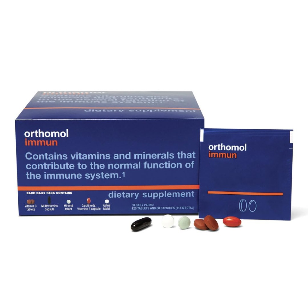Comprimé et gélule imun d'orthomol, supplément de soutien immunitaire, approvisionnement de 30 jours, vitamines A, B, C, D, E, zinc, iode