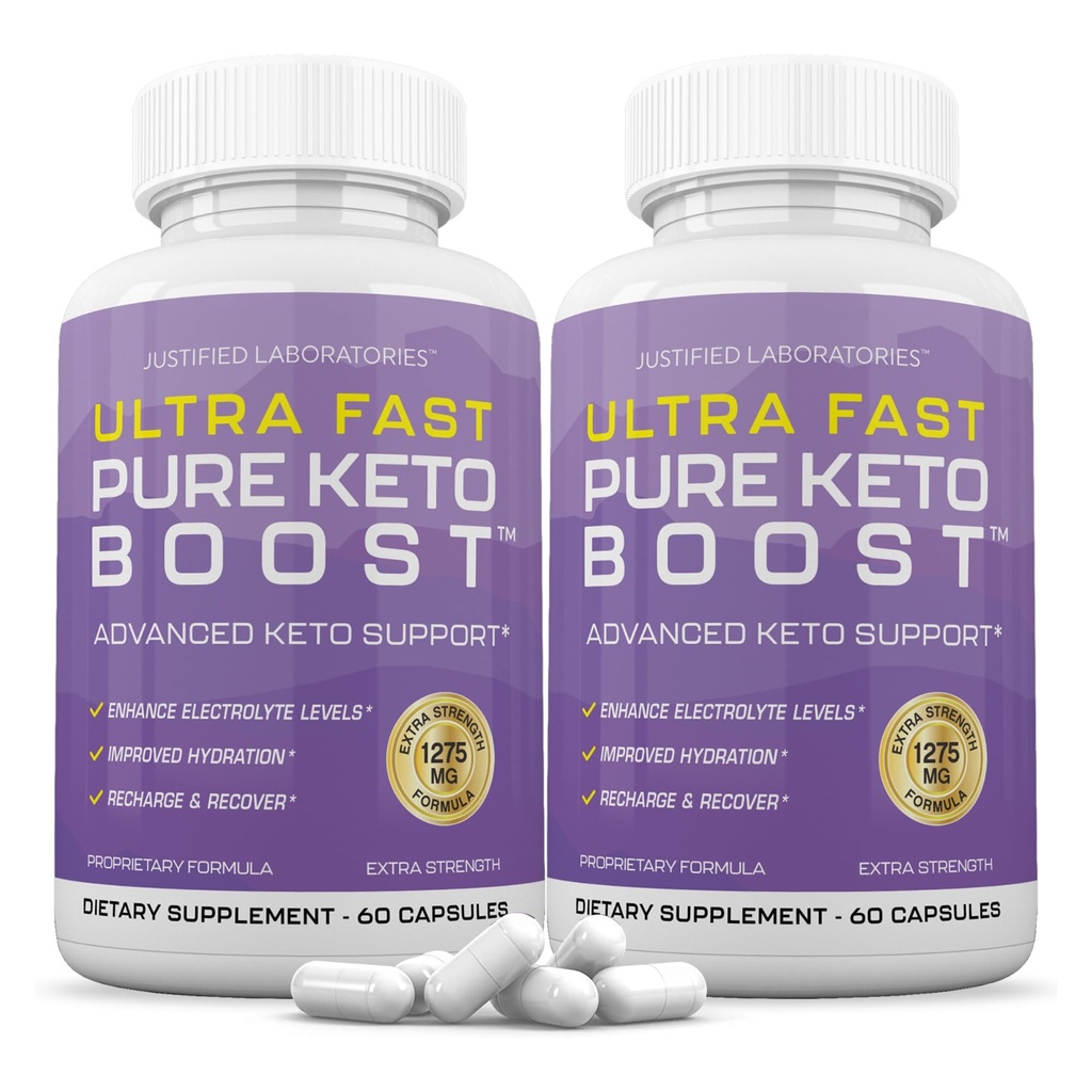 Justified Laboratories (2 Pack Ultra Fast Pure Keto Boost Pillen 1275MG Neu & Verbesserte Formel Enthält Apple Cider Essig Extra Virgin Olivenöl Pulver Grüner Tee Blatt 120 Kapseln