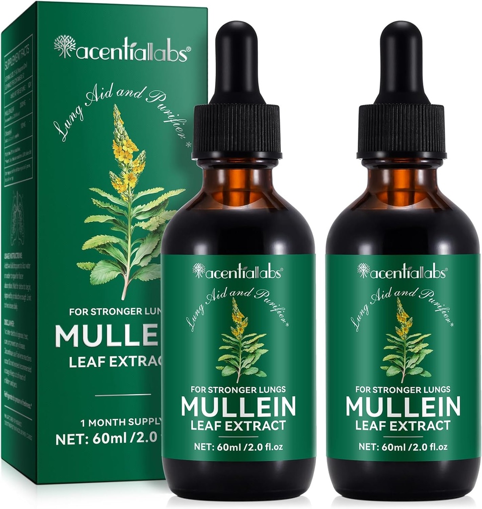 Mullein Blatt Extrakt für Lungen,Mullein Tropfen für Lungen,Mullein Chlorophyll Tropfen für Lungen,Mullein Kräuterergänzungen mit Chlorophyll (2Pack)