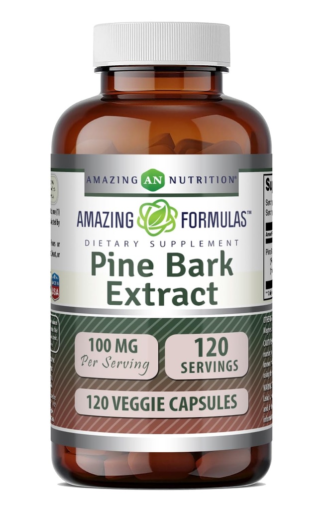 Erstaunliche Formeln Pine Bark Extrakt Ergänzung | 100 Mg Pro Servieren | 120 Veggie Kapseln | Non-GMO | Gluten Free | Made in USA