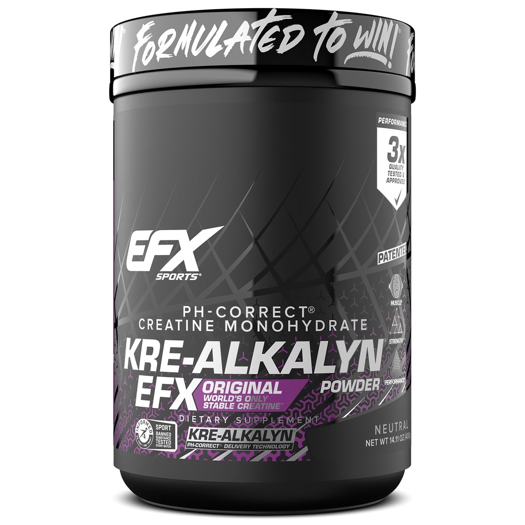 EFX Sports Kre-Alkalyn EFX Pulver | pH-gerecht Kreatin Monohydrat-Pulver-Ergänzung | Stärke, Muskelwachstum & Leistung | 266 Servierungen (Unflavored)