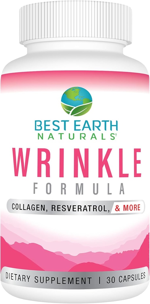 Meilleure formule de ride naturelle de la Terre avec acide hyaluronique, niacinamide, multivitamine, collagène pour les femmes ou les hommes - Supplément de vitamines de la peau - 30 jours (30 capsules)