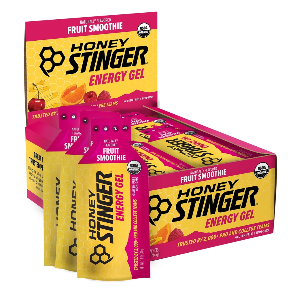 Honey Stinger Organic Fruit Smoothie Energy Gel, Gluten Free & Caffeine Free, für Übung, Laufen und Performance, Sporternährung für Heim & Gym, Pre & Mid Workout, 24 Pack, 26.4 Unze