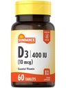 Sundance Vitamin D3 400 IU (10 mcg) | 60 Vegetarische Tabletten | Essential Vitamin Supplement | Vegetarisch, Non-GMO und Glutenfreie Formel