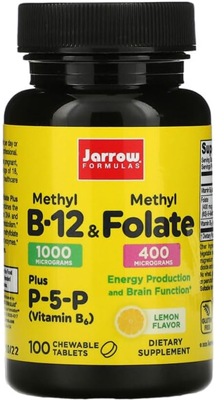 Jarrow Formeln Methyl B-12 & Methyl Folate - 100 Kautabletten, Zitronen - Paket von 2 - Bioactive Vitamin B12 & B9 - Unterstützt Energieproduktion, Gehirnfunktion & Stoffwechsel - 200 Gesamt Servietten
