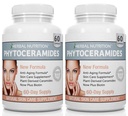 Phytocéramides Riz à base de suppléments anti-vieillissement de la biotine, détachant les rides et hydratant le visage avec les phytocéramides Vitamine A, C, D et E, deux flacons, 120 capsules 40mg, sans gluten