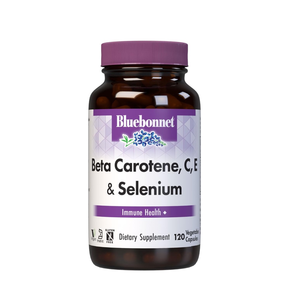 BlueBonnet Beta Carotène C et E Plus Sélénium Capsules végétariennes, 120 Nombre, blanc