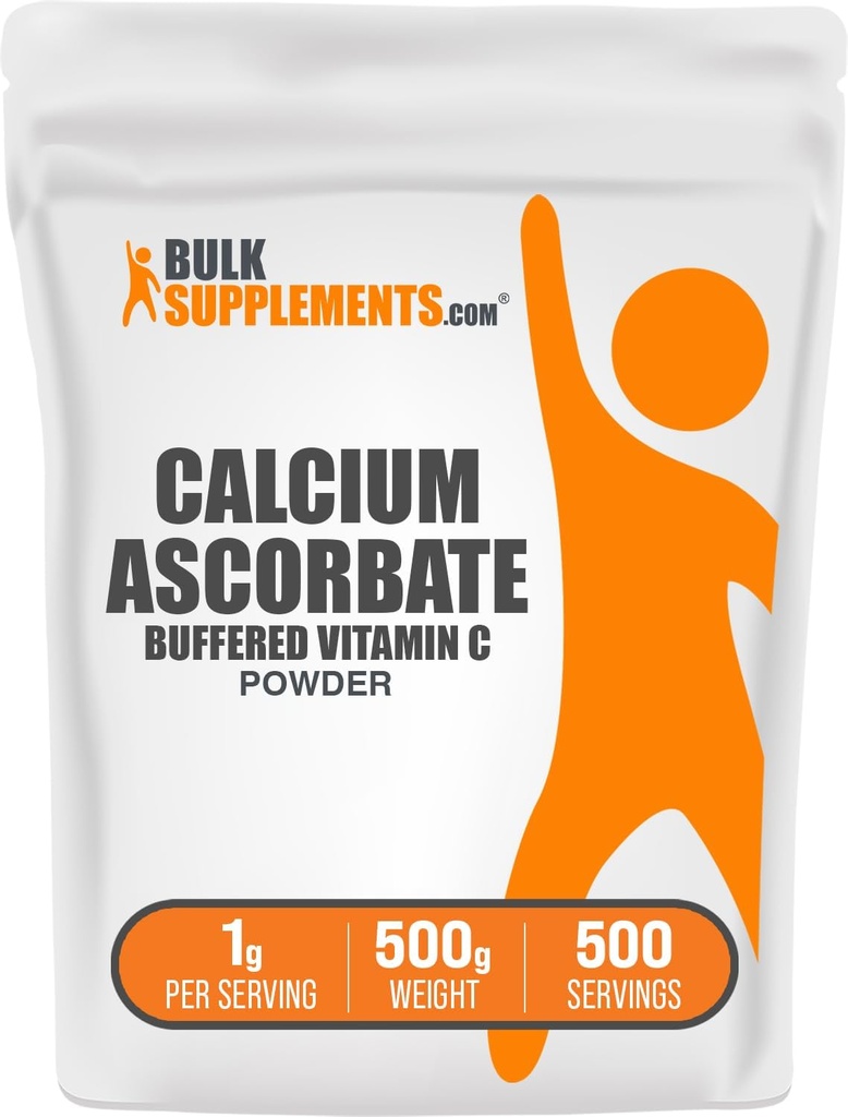 BulkSupplements.com Calcium Ascorbate Pulver - Gepuffertes Vitamin C, Kalziumergänzung mit Vitamin C - Glutenfrei, 1g pro Servierung, 500g (1.1 lbs) (Pack von 1)