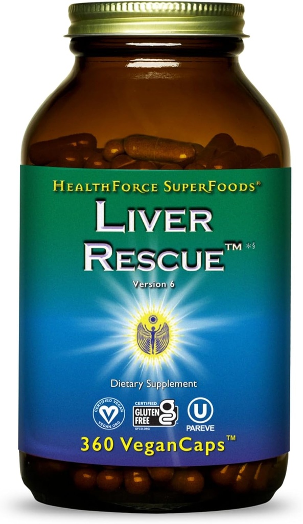 HealthForce SuperFoods Liver Rescue - Natürliche Leberreiniger - mit Milch Thistle & Dandelion Root - Glutenfrei & Vegan - 360 Kapseln