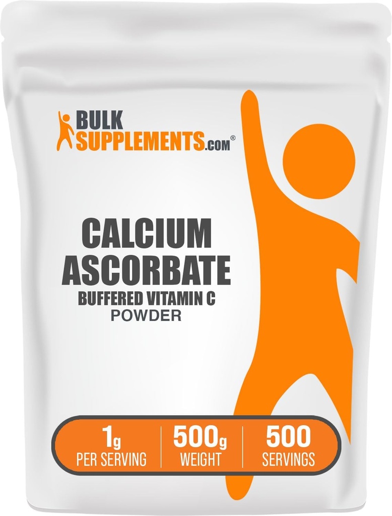 BulkSupplements.com Poudre d'ascorbate de calcium - supplément de vitamine C buvée, poudre de calcium - sans végane et sans gluten, 1g par portion, 500g (1,1 lb) (paquet de 1)