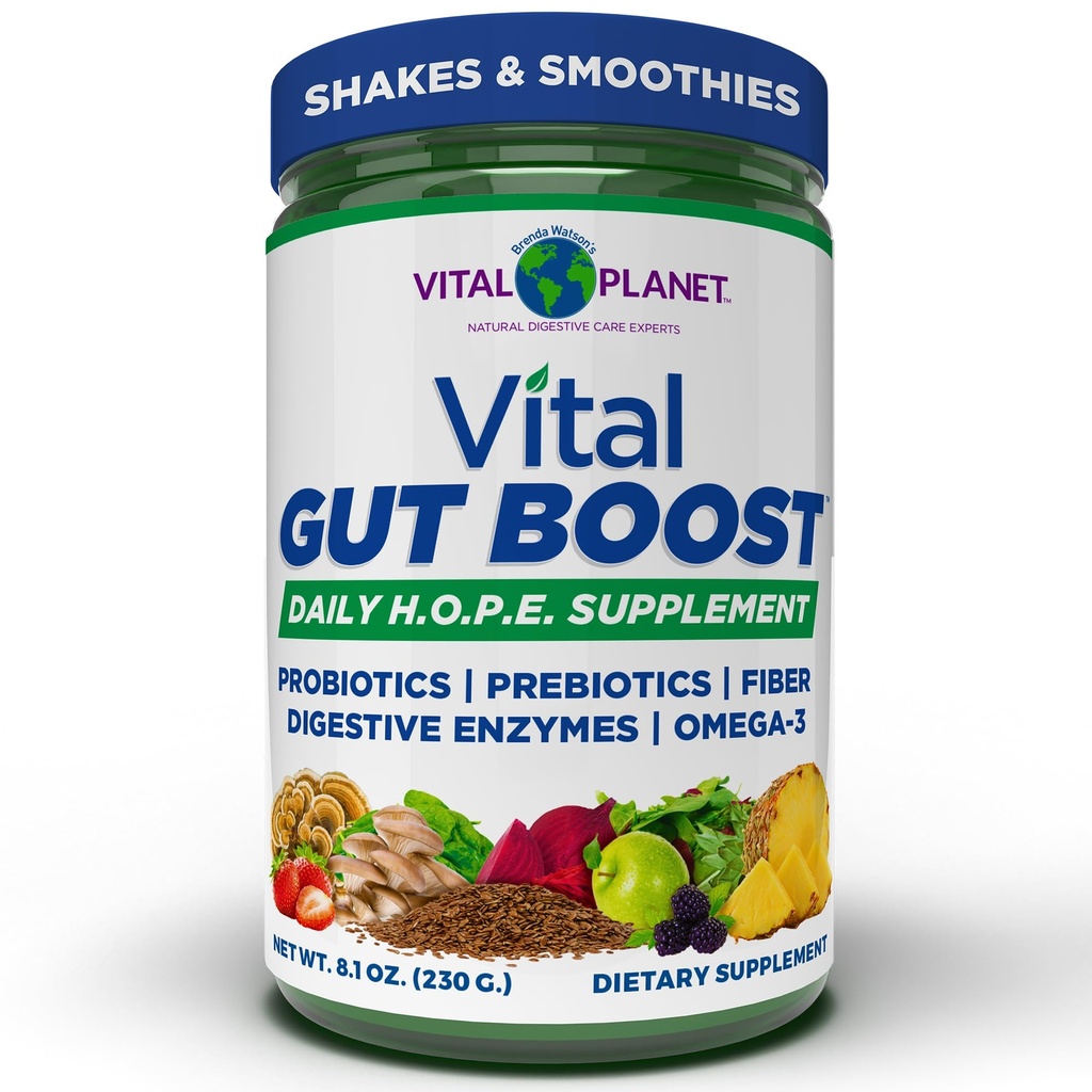 Vital Planet - Vital Gut Boost Powder by Brenda Watson, PBS Gut Check Hope Supplément avec fibre 35, huile Oméga 3, probiotiques et enzymes digestives, 8,1oz, 230 grammes, 30 portions