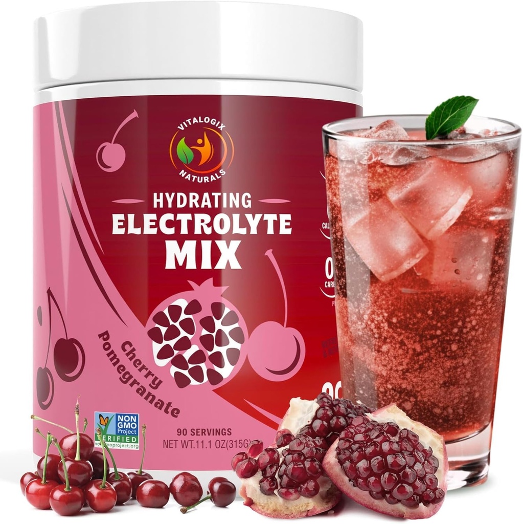 Elektrolyt-Pulver – Cherry Pomegranate Flavor | Zuckerfreie Hydration Mix mit 6 Schlüsselelektrolyten für Energie, Cramp Support & Recovery | Keto, Vegan, Fasten Friendly | Magnesium + Kalium