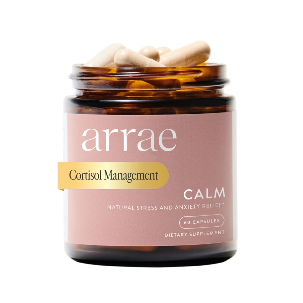 Arrae Calm Cortisol Manager - 60 Stress & Panic Relief Capsules - Mood Support Supplement w/L-Theanine, Inositol, Passionflower, & Magnesium to Help You Feel Zen