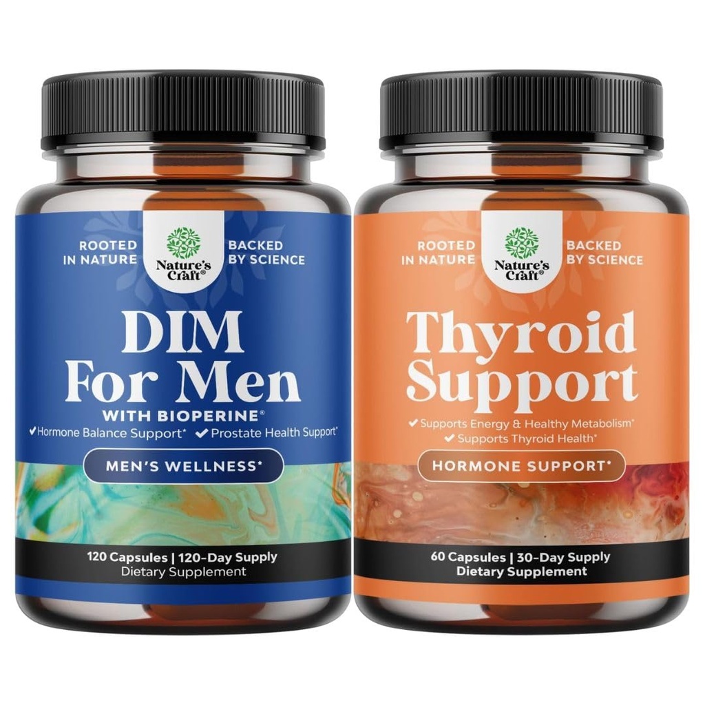 Bundle of DIM Ergänzung für Männer mit Panax Ginseng Bioperine Grapeseed & Astragalus für Prostata Gesundheit und Kräuter Schilddrüse Unterstützung Complex mit L Tyrosin, Bladderwrack, Selenium & Pure Ashwagandha