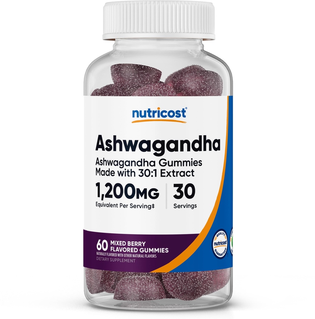 Nutricost Ashwagandha Gummies 1200mg Équivalent par service (Mixed Berry Flavor), 60 Gummies, 30 portions