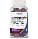 Nutricost Ashwagandha Gummies 1200mg Équivalent par service (Mixed Berry Flavor), 60 Gummies, 30 portions
