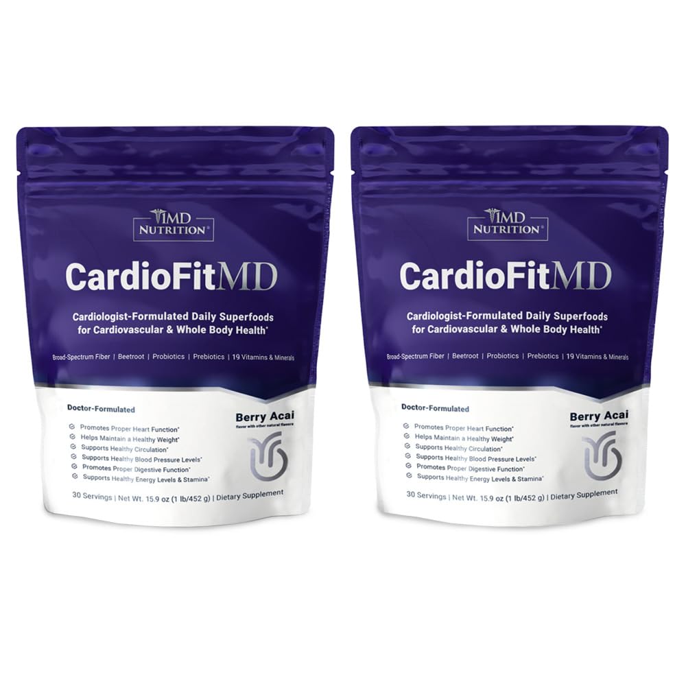 1MD Nutrition CardioFitMD - Beets végétaliens Superfood Kéto- Poudre de santé cardiaque - Supplément à l'oxyde nitrique - Poudre de racine de betterave pour une pression et une circulation sanguine saines - Boissons à haute fibre - 30 jours (2-Pack)