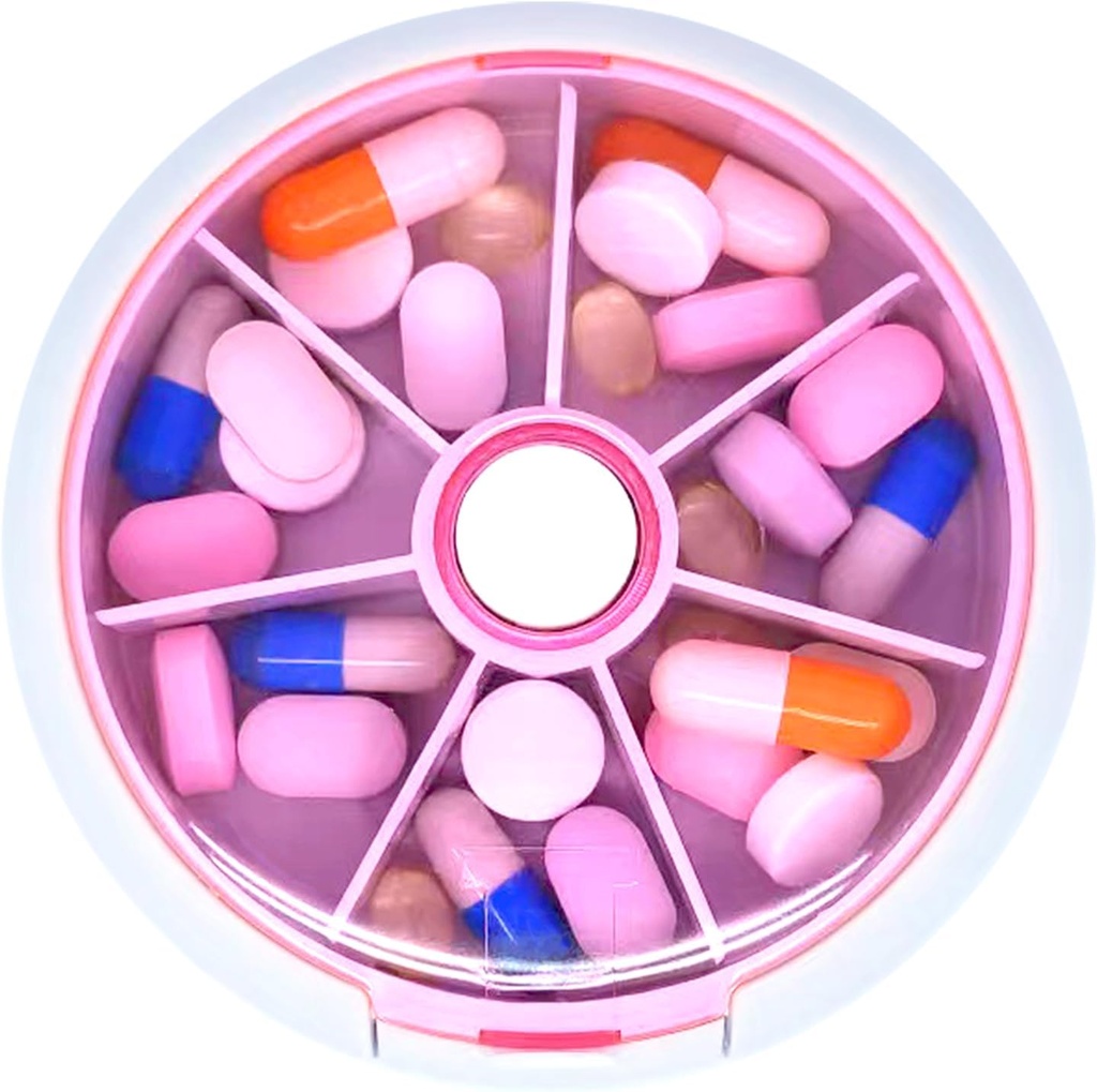 Pill Organizer Reise Pille Fall für Geldbörse Portable Pille Box Runde Wöchentlich Pille Behälter für Vitamin Fisch Öl Pillen Ergänzungen (Pink)
