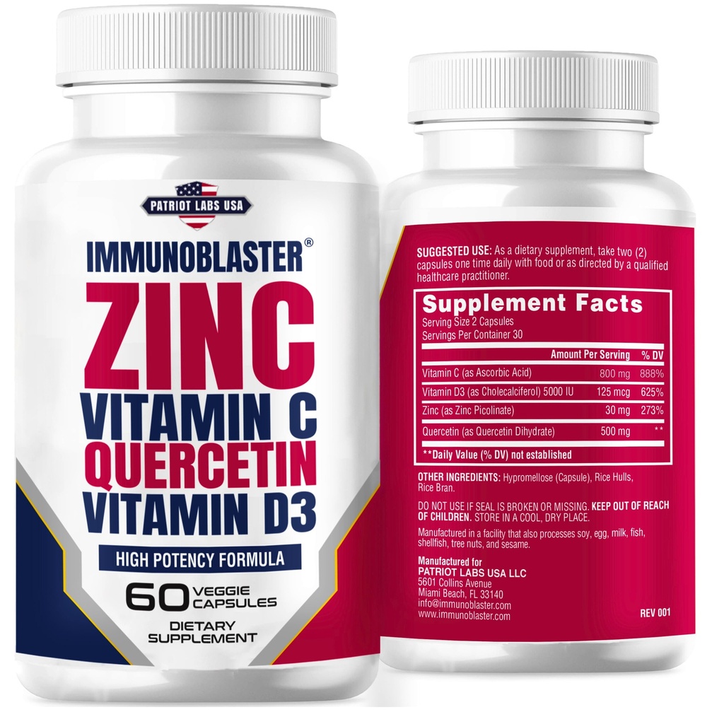 Zink Quercetin 500mg mit Vitamin D und C Antioxidantien unterstützen hohe Potenz Quercetin Zink-Ergänzung für Männer und Frauen - Gluten, Soja, & Dairy Free - 60 Count (Pack mit 1)
