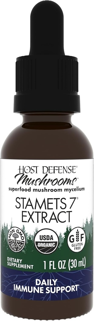 Host Defense Stamets 7 Extract - 7 Spezies Blend - Pilzergänzung für Immununterstützung mit Royal Sun Blazei, Cordyceps, Reishi, Maitake, Lion's Mane, Chaga & Mesima - 1 fl oz (30 Servierungen)*
