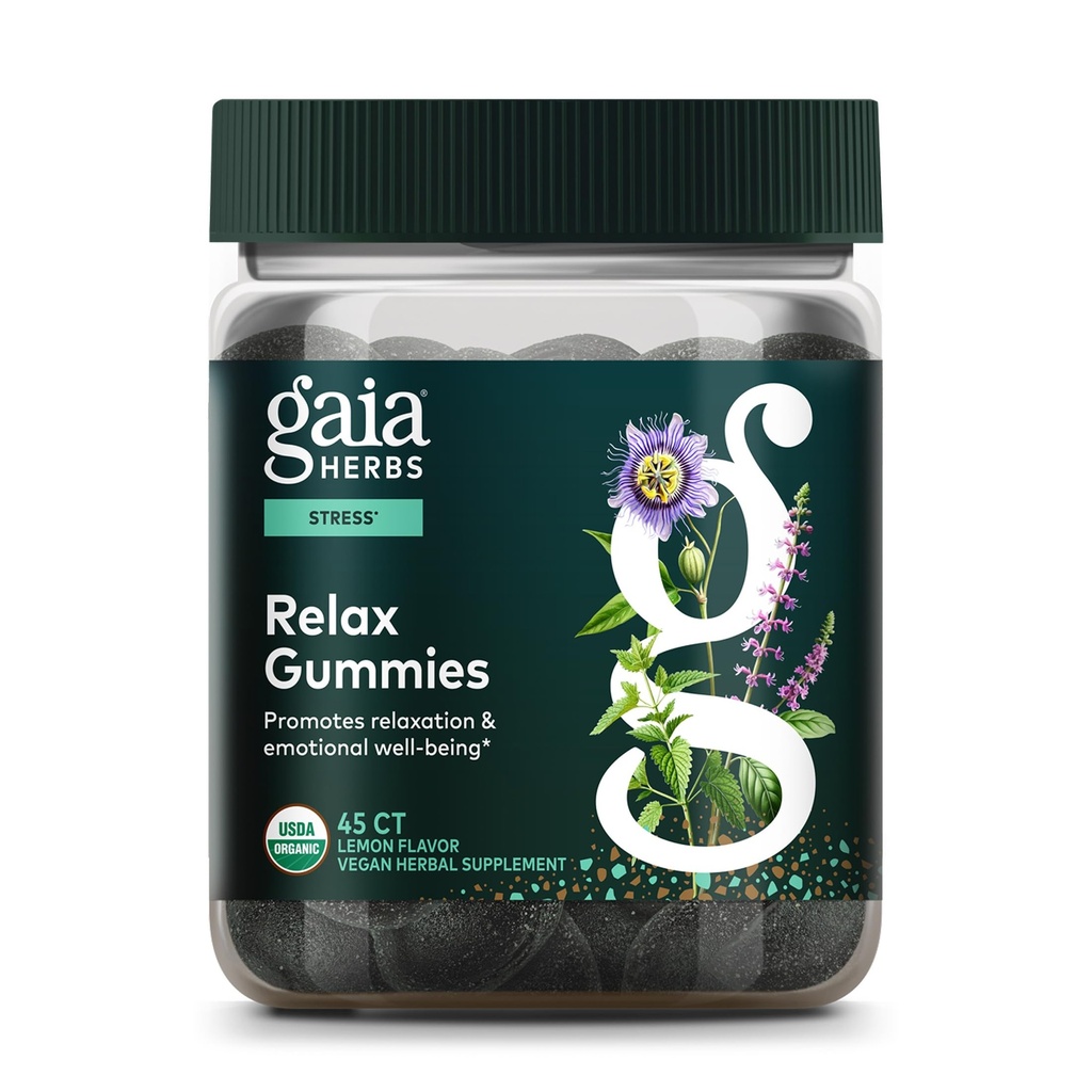Gaia Herbs Relax Gummies - Supports Calm Feelings* - with Passionflower & Lemon Balm - 45 Vegan Gummies (15 Servings)