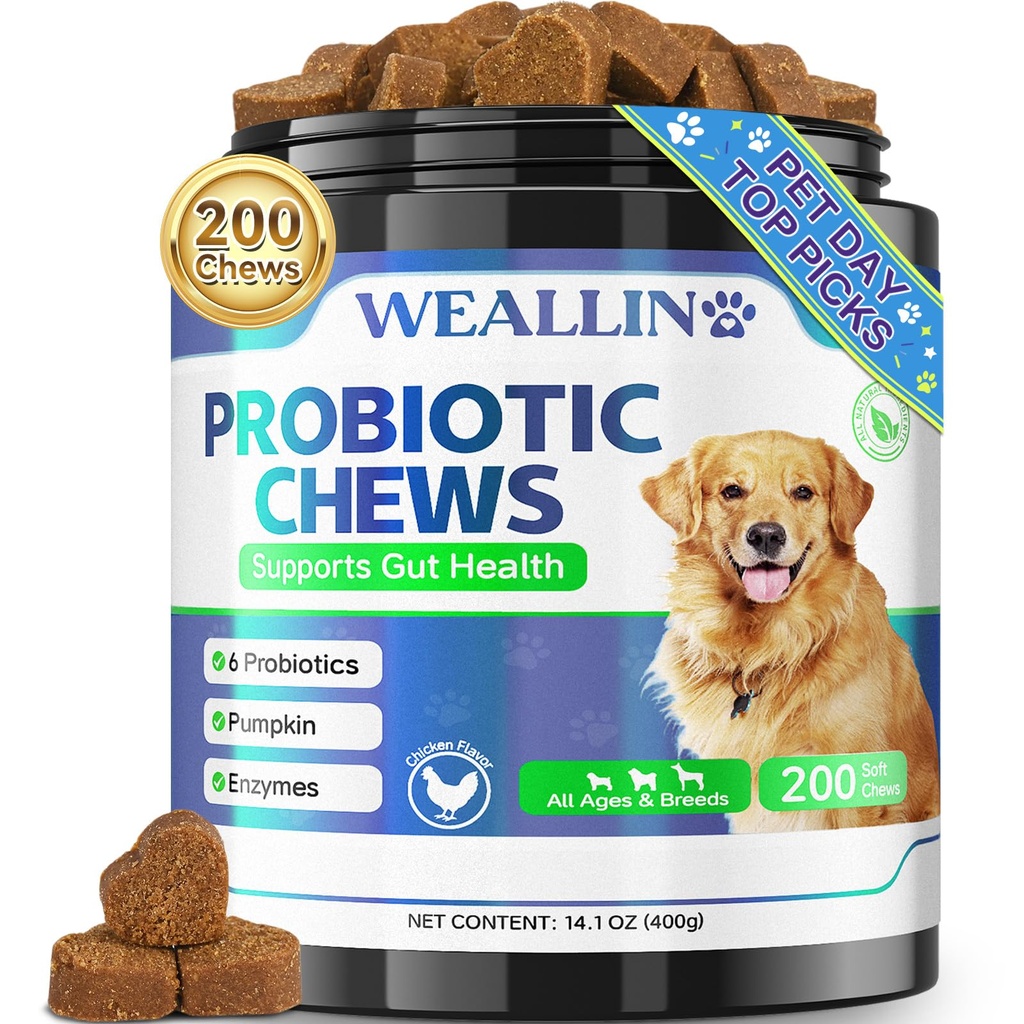 200 PCS Probiotika für Hunde - Dog Probiotic Chews for Gut Health, Verdauungsunterstützung & juckende Hautentlastung Tier Durchfallgasbehandlung - Probiotika, Verdauungsenzyme, Präbiotika, Kürbis