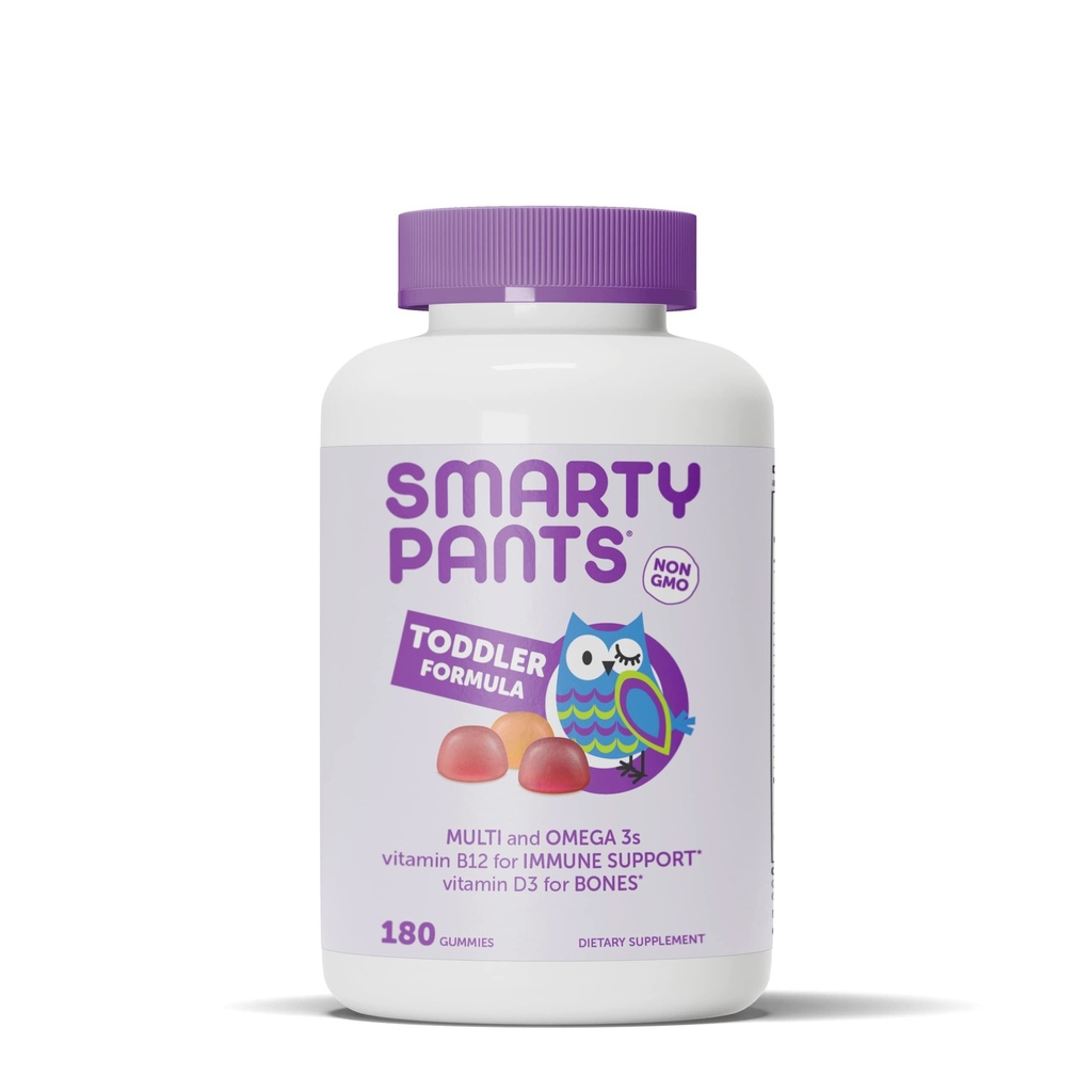 SmartyPants Kleinkind Multivitamin Gummis: Omega 3 Fischöl (EPA/DHA), Vitamin D3, C, Vitamin B12, B6, A, K & Zink, Biotin, Beta Carotene, Glutenfrei, Drei Obst Geschmacksrichtungen, 180 Zähler (60 Tage Versorgung)
