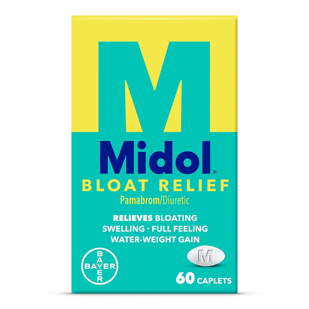 Midol Bloat Relief Caplets avec Pamabrom, soulager les symptômes de gonflement avant et pendant votre période, fournit jusqu'à 6 heures de soulagement pour les femmes, 60 comtes