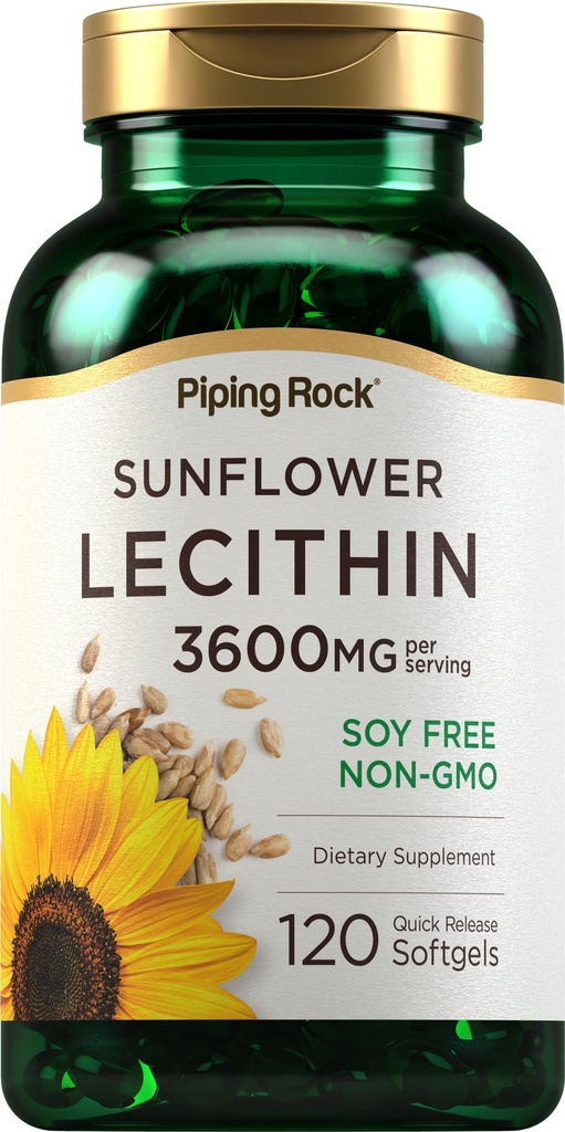 Piping Rock Sonnenblume Lecithin Softgel Kapseln | 3600 mg | 120 Count | Reich an Phosphatidylcholin | Soy Free, Non-GMO, Glutenfrei