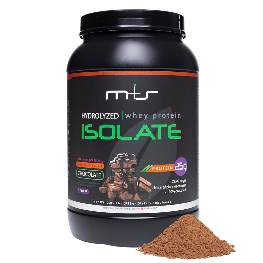 M+S Isolation hydrolysée des protéines de lactosérum – 25g Protéines, faible teneur en glucides, 0g Sucre, Poudre de lactosérum oléagineux avec Stevia - Saveur de chocolat - 2,05 lb