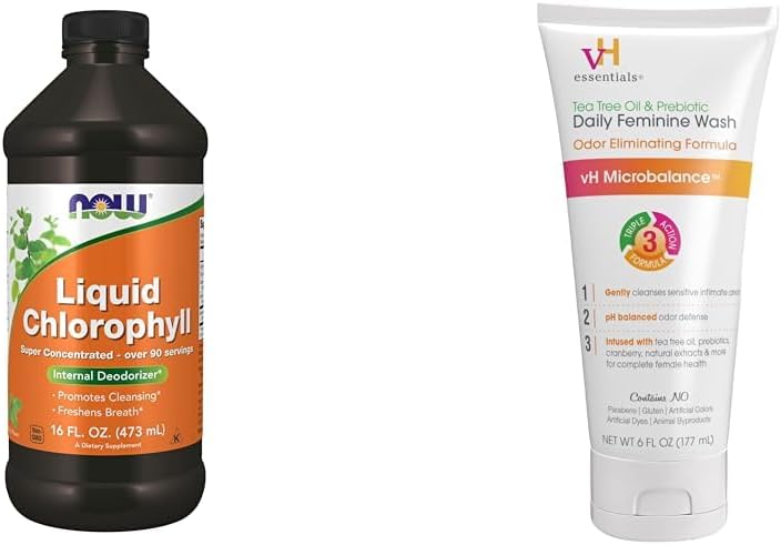 JETZT Ergänzungen, flüssige Chlorophyll, Super Konzentrat, interner Deodorizer*,Boost Energy & vH Essentials, Ph Balanced Daily Feminine Wash, Tea Tree Oil & Prebiotic, 6, Fl Oz, (Pack von 1)