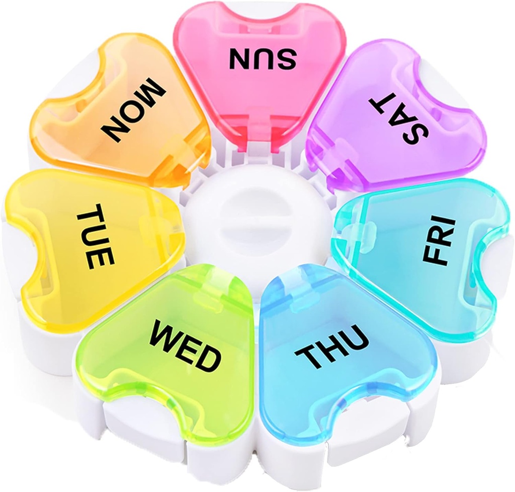 Grand organisateur hebdomadaire de pilules, Gélibo Push Open Button Pill Box 7 Day, Facile à ouvrir cas de pilule, organisateur de médicaments quotidiens, conteneur de pilules de voyage, support de vitamine pour les médicaments, suppléments, huiles de poisson