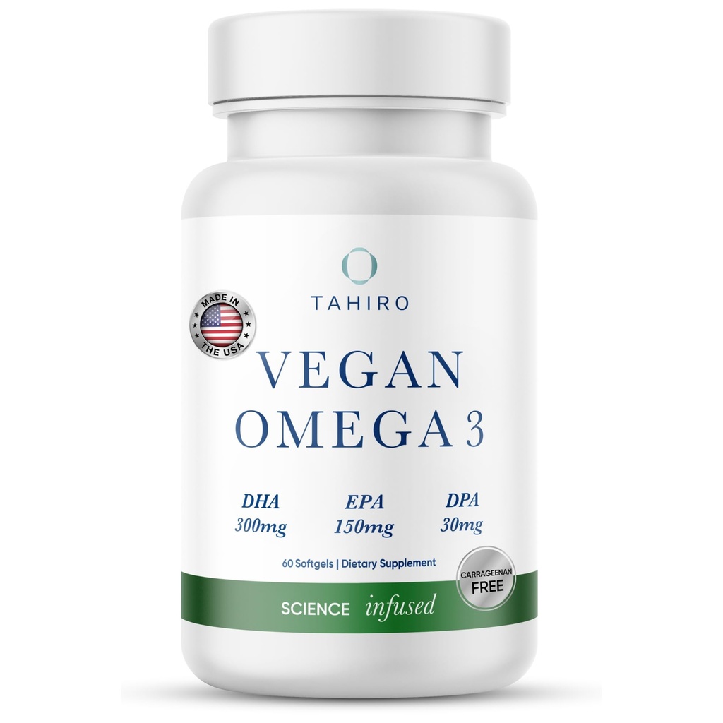 TAHIRO Vegan Omega-3 Softgels - Pflanzenbasierte Ergänzung mit DPA, DHA & EPA - Nährstoffe für Männer, Frauen und schwangere Frauen - Unterstützt Gehirngesundheit - Prenatal & Joint Supplements, 1000mg
