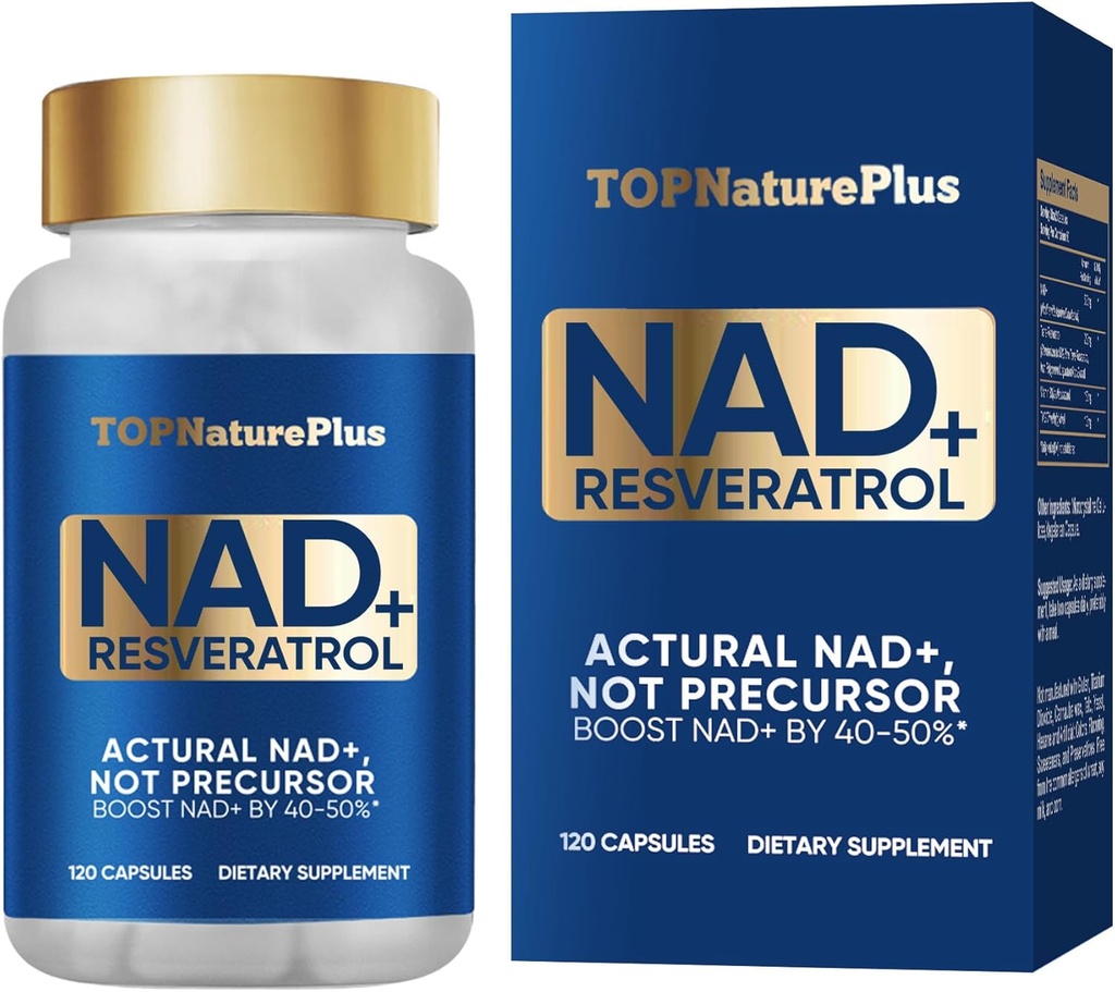 NAD+ Ergänzung 1000 mg Pure Organic, Höchste NAD+ Resveratrol Ergänzung Max Absorption für Energie und DNA Reparatur, Alterung Verteidigung, Gehirn-Funktion Unterstützung, 120 Kapseln