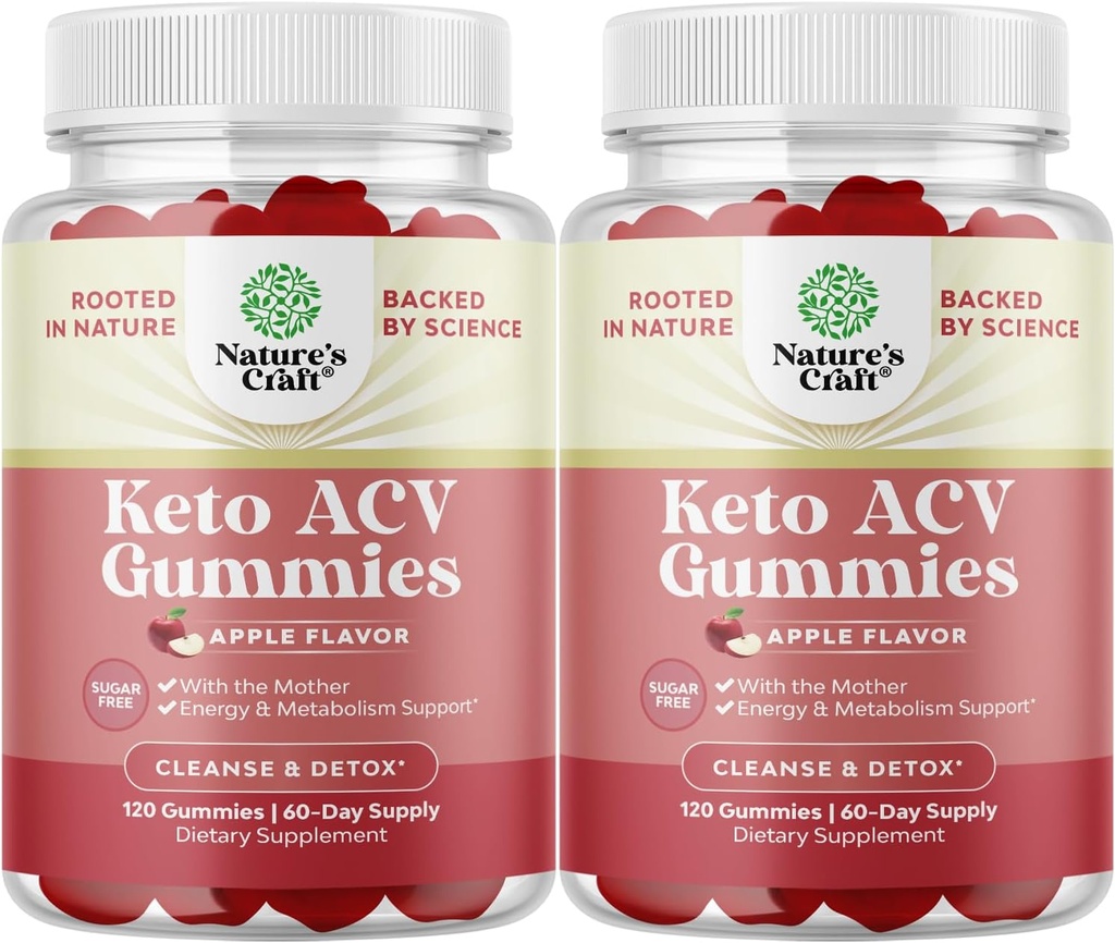 Keto ACV Gummis für Fortgeschrittene Stoffwechselunterstützung mit Mutter - Sugar Free ACV Keto Gummies für Körperreinigung und Detox - Apfelessig-Detox-Ergänzung für Damen und Herren - 120 Chews x2