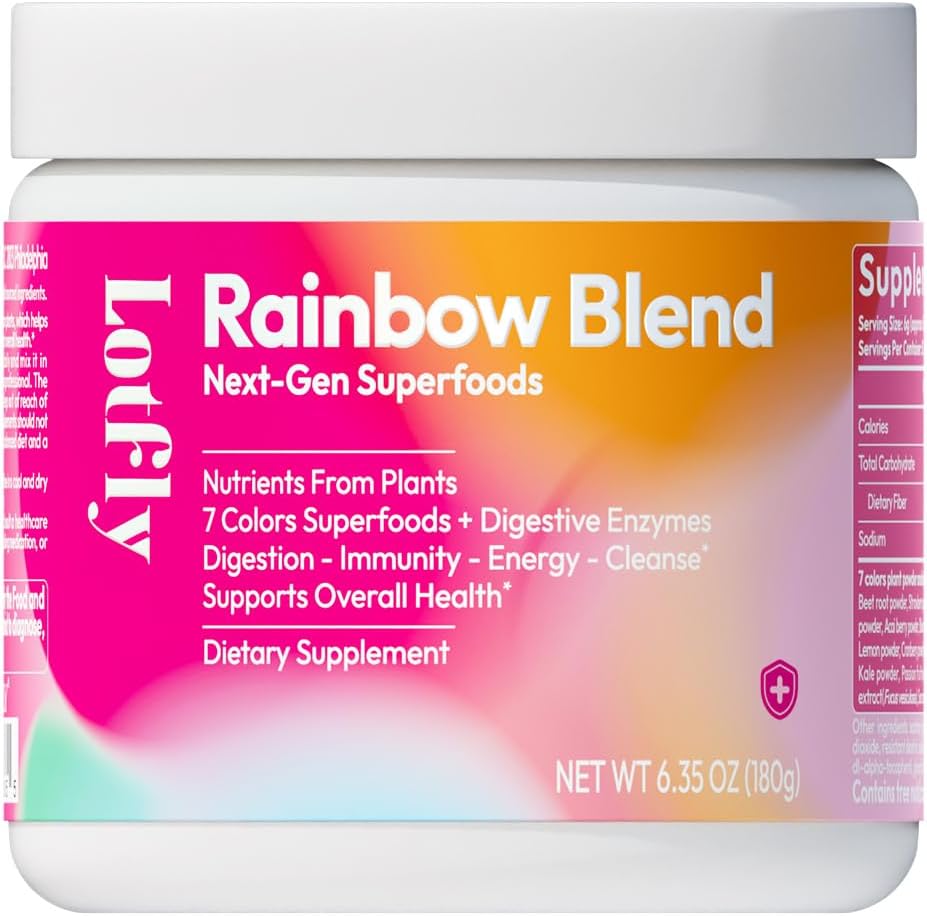 Superfood Rainbow Blend Powder, 7-Color Pflanze & Botanische Extrakte mit 44 Nährstoffen für Gut Gesundheit, Verdauung, Immunität & Antioxidans Unterstützung, Verdauungsenzyme & Präbiotika, 6.35 Oz
