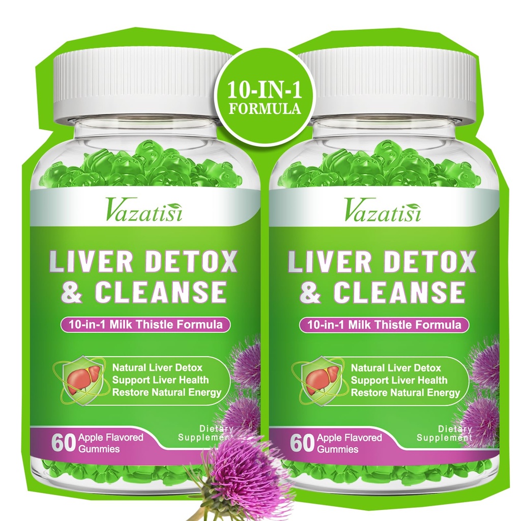 Nettoyer le foie Detox réparation Gummies, Thistle de lait Gummies avec artichaut, Dandelion pour le foie support, végétalien et non-OGM, sans gélatine, saveur de pomme 120ct