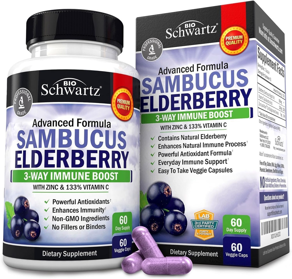 BioSchwartz Elderberry Kapseln 60 Graf + Probiotic 40 Billion CFU 60 Graf Bundle