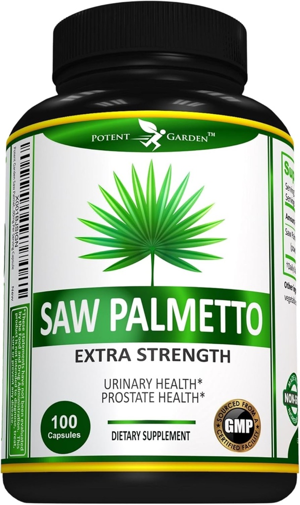 Potent Garden Saw Palmetto 500 mg - Prostata-Ergänzungen für Männer - Unterstützt gesünde Urination Häufigkeit & Flow - Non GMO, 100 Saw Palmetto Kapseln