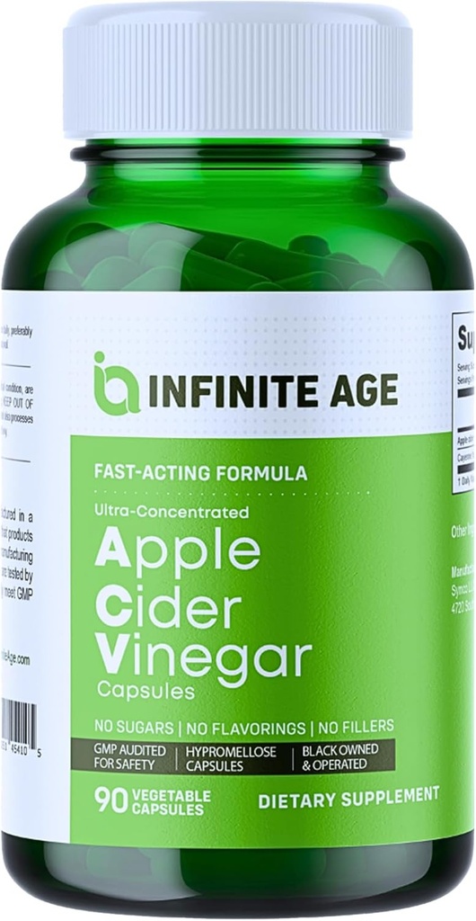 INFINITE AGE 1950mg Apfelessig Kapseln, 90 Count - Made in The USA, Vegan, Gluten Free, All-Natural - mit 60mg Cayenne Fruit - Keine Füllstoffe, Ultra Konzentrat