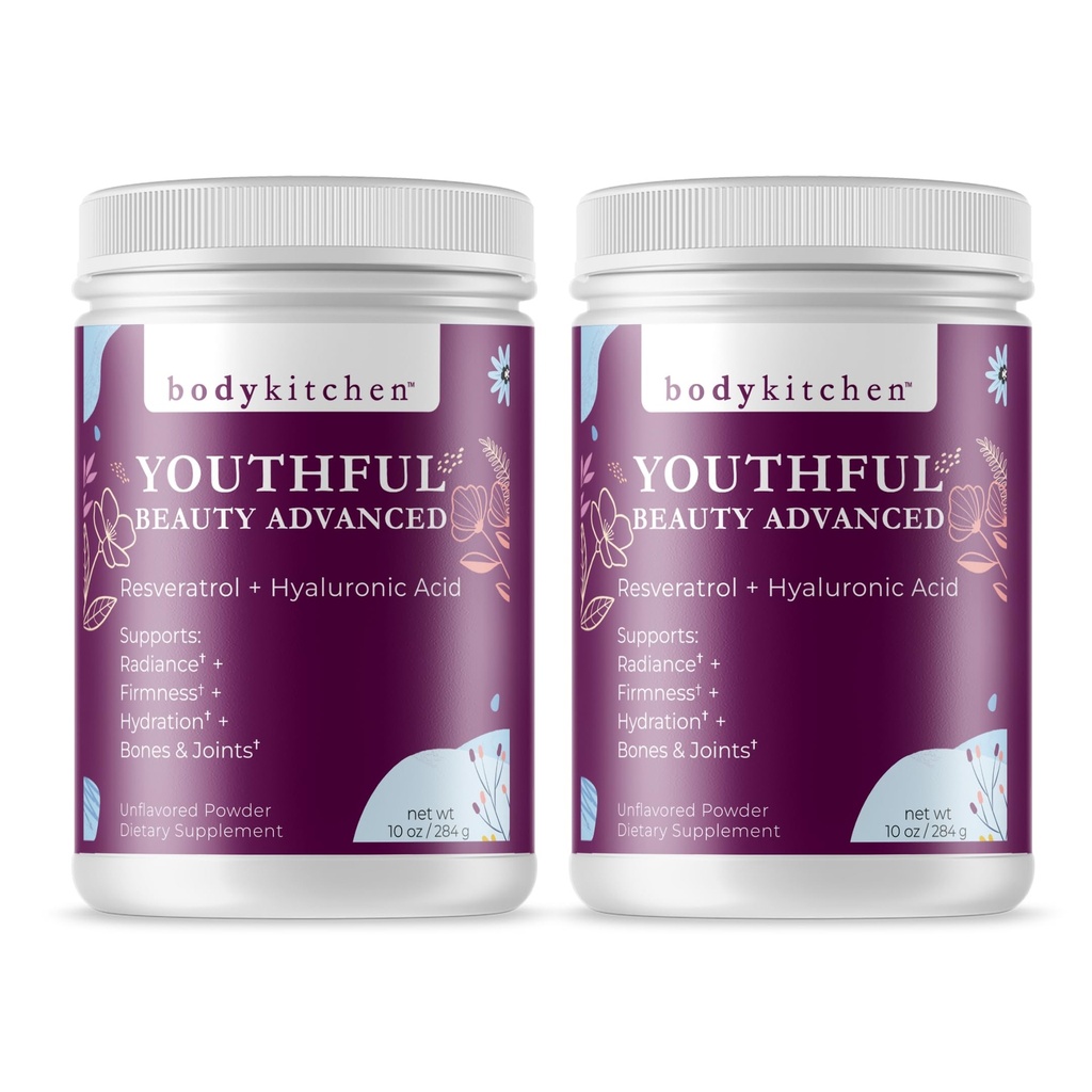 Körper Küche Jugendschöne Schönheit Advanced, Collagen Peptides Pulver für schöne Haar Hautnägel, Resveratrol und Hyaluronsäure für Anti-Aging & Antioxidans Unterstützung, Gras Fed (Pack von 2)
