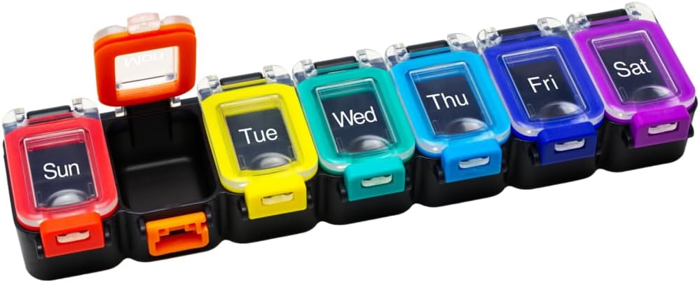 EZY DOSE Weekly (7-Day) Tägliche Pille Planer, Medizin-Gehäuse, Vitamin Organizer-Container, Wasserdichte Schließung Komponenten zur sicheren Verschreibung Medikamente und Verhinderung zufällige Verwürfe, Regenbogen