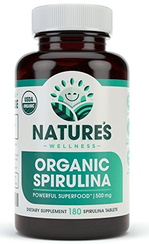 Comprimés de Spiruline Biologique USDA - Supplément de Superfood Vert non OGM: 3000mg d'algues vertes bleues fraîches, végétaliens, sans gluten, cultivés de façon durable, sans pesticides et non irradiés, 500mg par comprimé, 180'